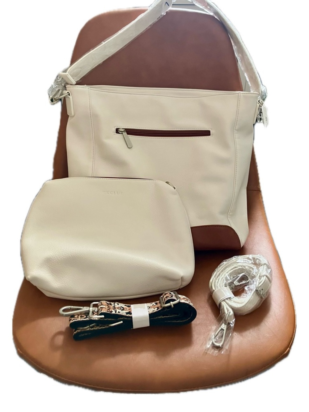 Cream Crossbody Bag Set with Detachable Pouch and Straps